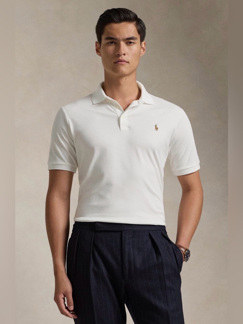 Polo Ralph Lauren Men’s White Soft Pima Cotton Classic Fit Polo Shirt, Large
